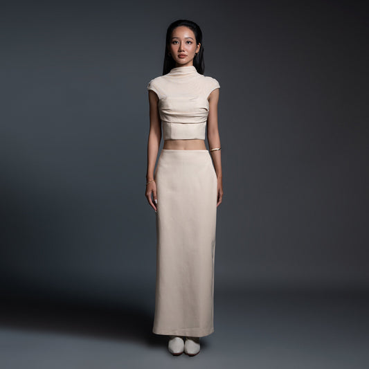 Contours of Confidence Mesh Croptop with Pencil Skirt - Look 5