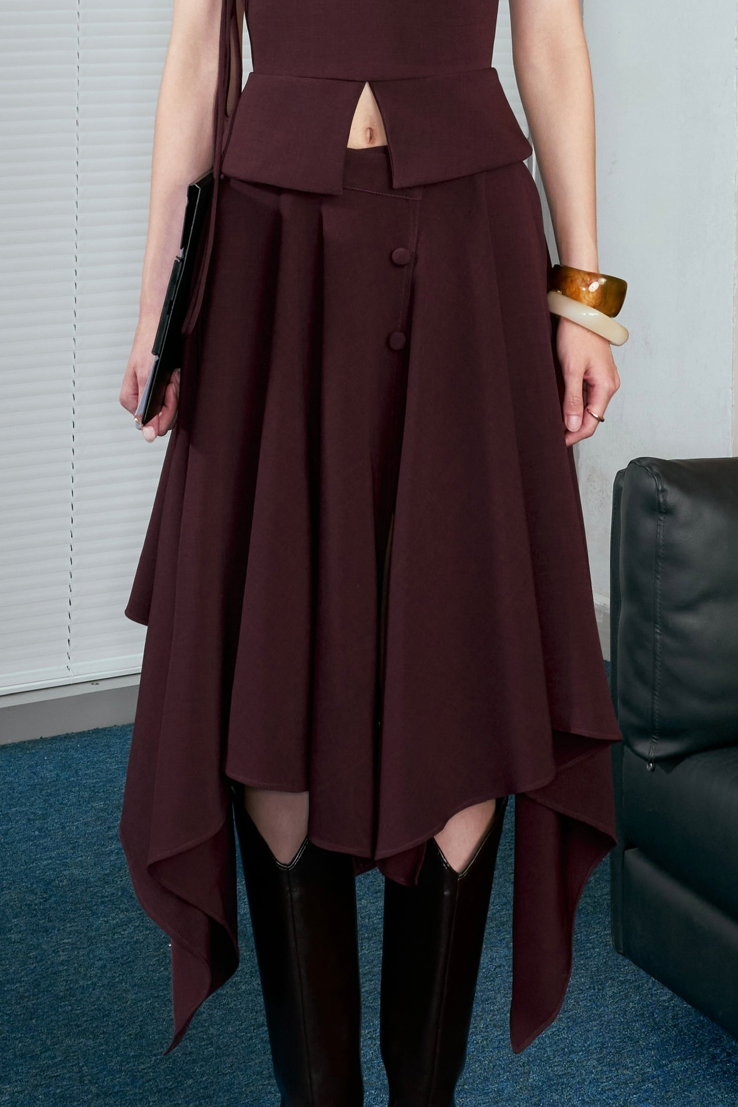 Versa Halter Lace-up Top and Handkerchief Midi Skirt Set