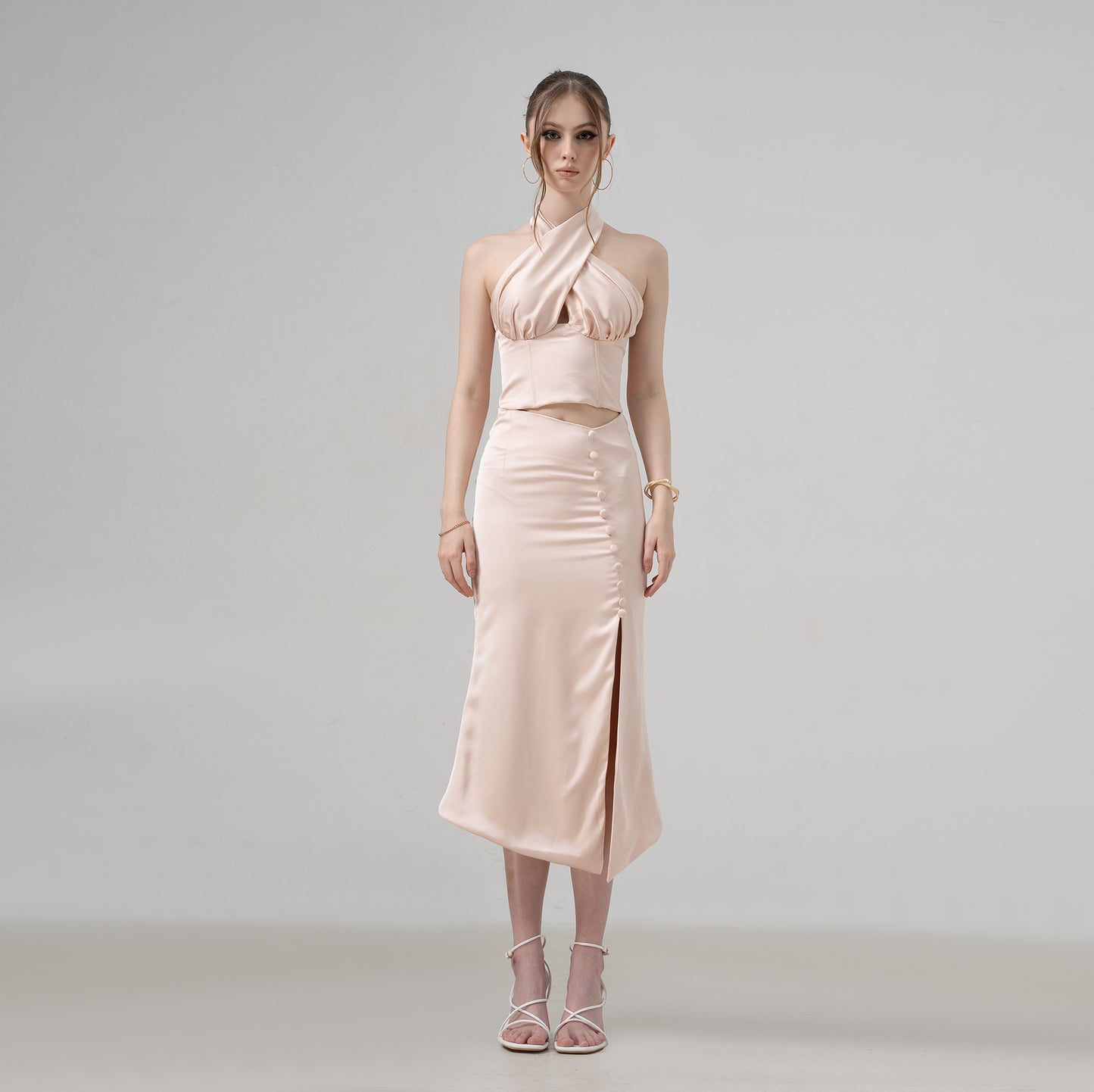 Festive Glow Halter Premium Slit Design - Look 1