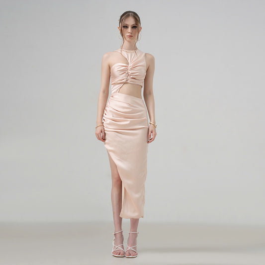 Divalines Asymmetrical Drapped Cutout Dress - Look 1