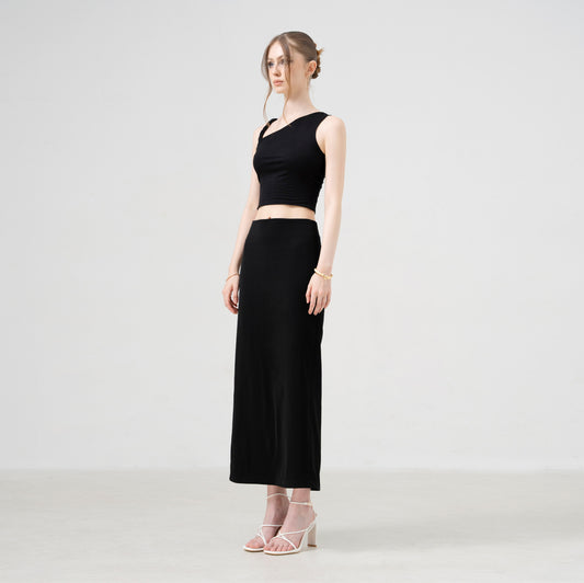 Aquaflame Essence Braided Asymmetrical Top with Slit Pencil Skirt – Look 6
