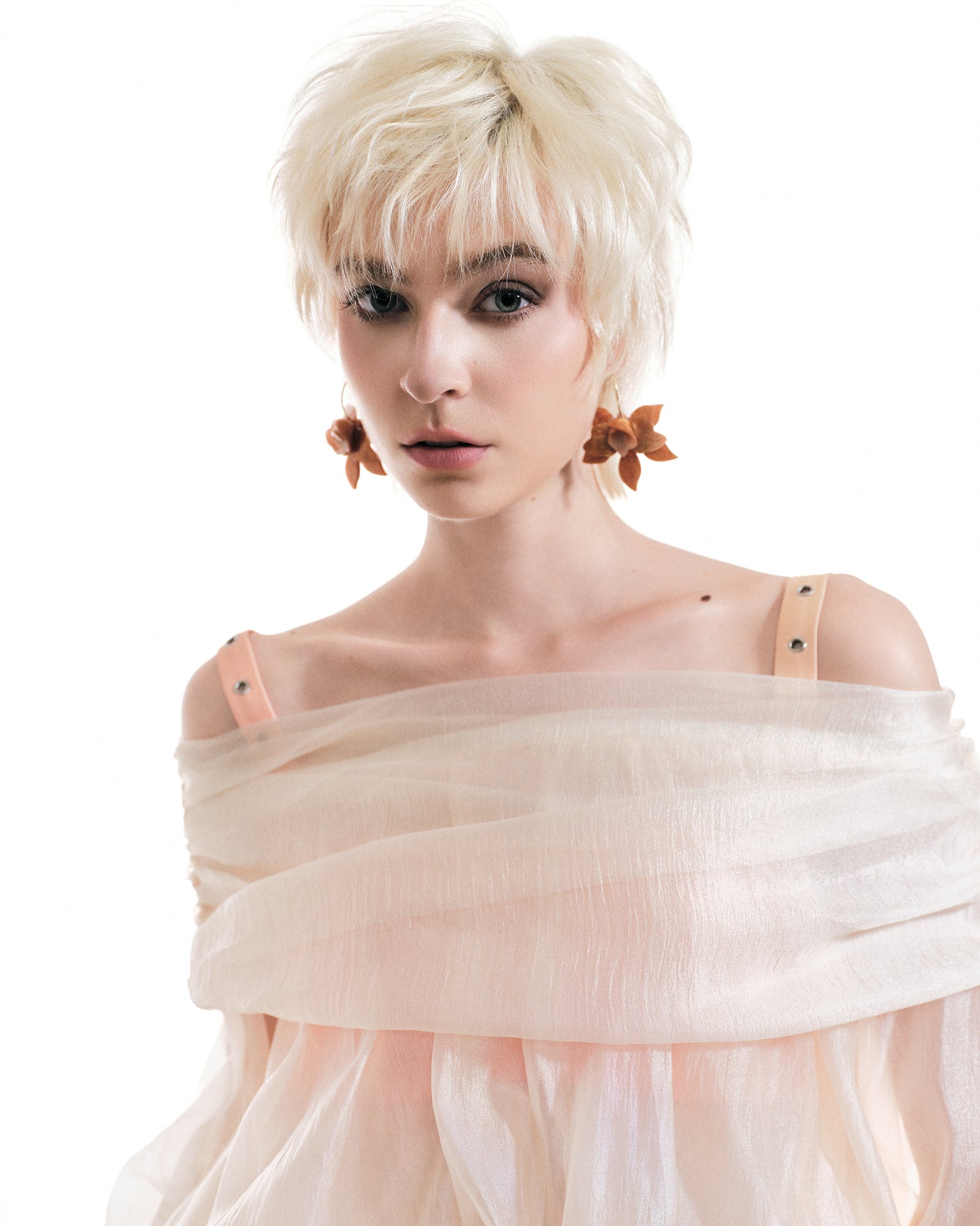 Disora Sheer Layered Off-Shoulder Top, Satin Bra & Ruffled Mini Skirt 3-Piece Boho Set