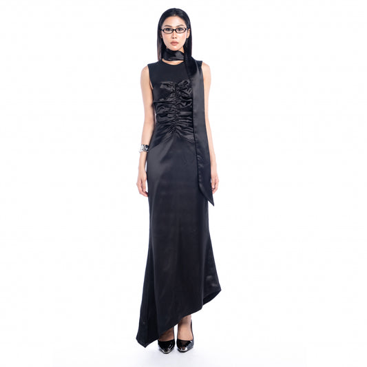 Femme Fatale Ruched Satin Dress - Look 1