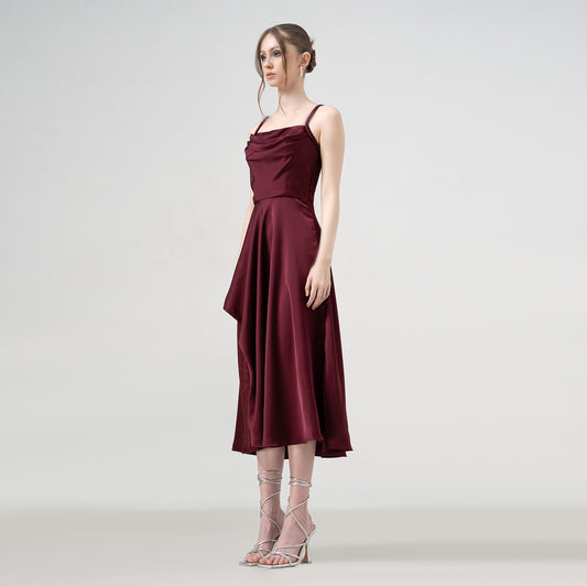 Festive Glow Satin Dress with Braided Straps - Look 2