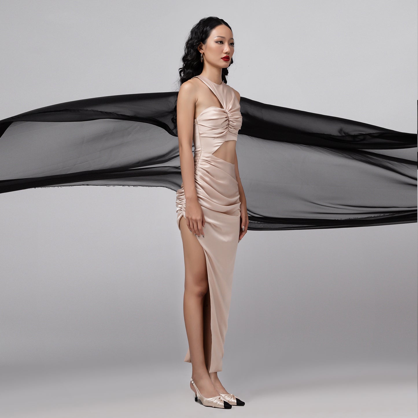 Divalines Asymmetrical Drapped Cutout Dress - Look 1