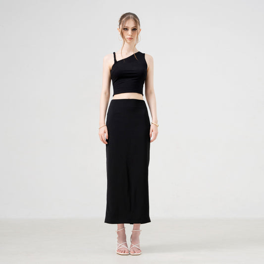 Aquaflame Essence Braided Asymmetrical Top with Slit Pencil Skirt – Look 6