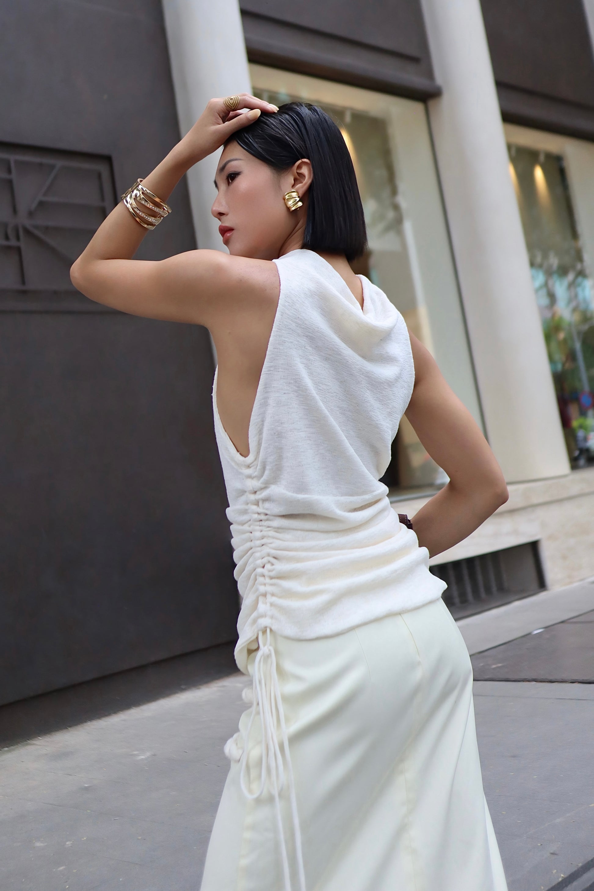 Versa Sheer Stretch Cowl Neck Tank