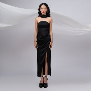 Divalines Black Slit Satin Dress - Look 3