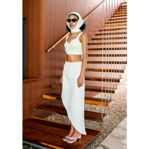 Marina Temptation Sculpted Ivory Set Crop Top & Asymmetric Skirt - Look 2