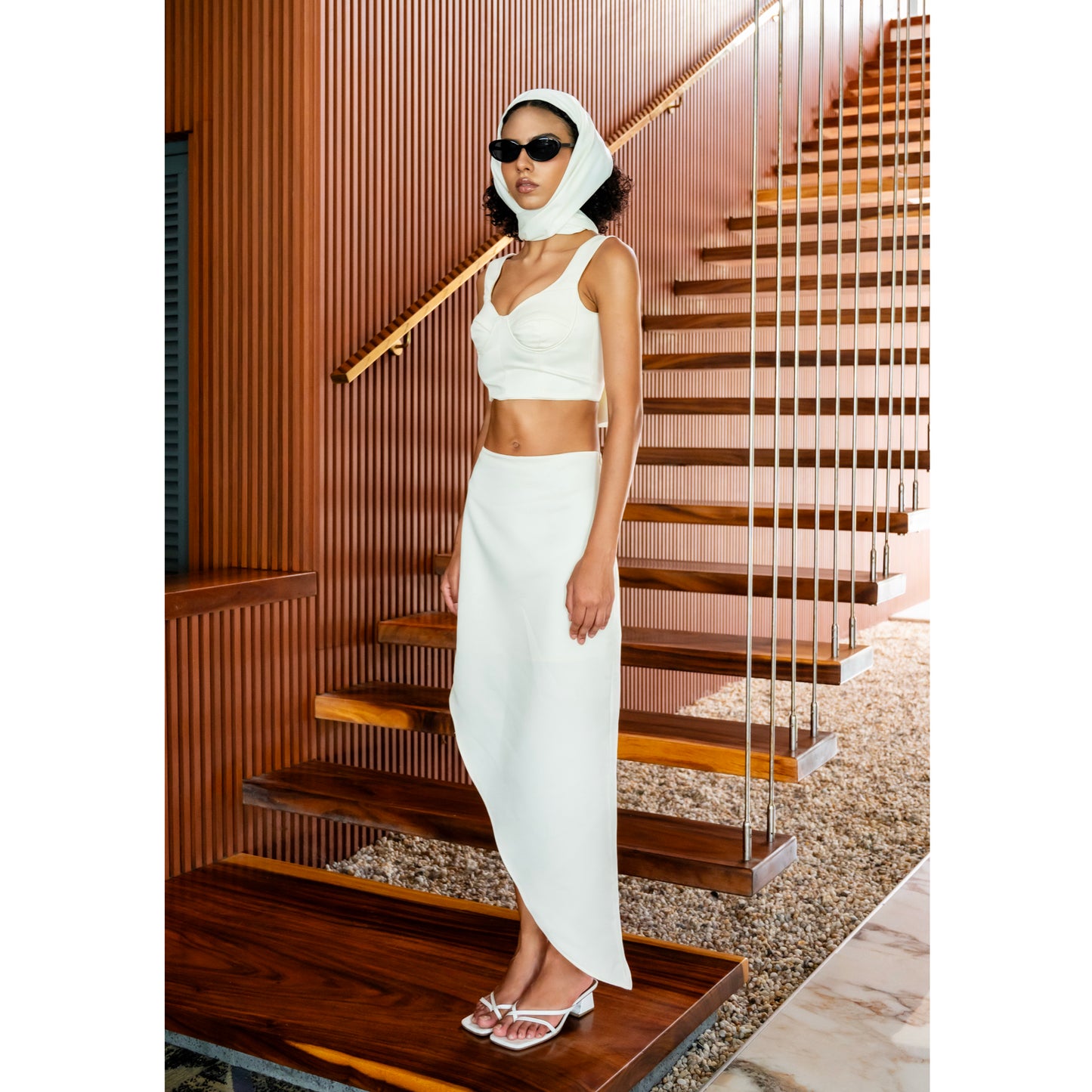 Marina Temptation Sculpted Ivory Set Crop Top & Asymmetric Skirt - Look 2