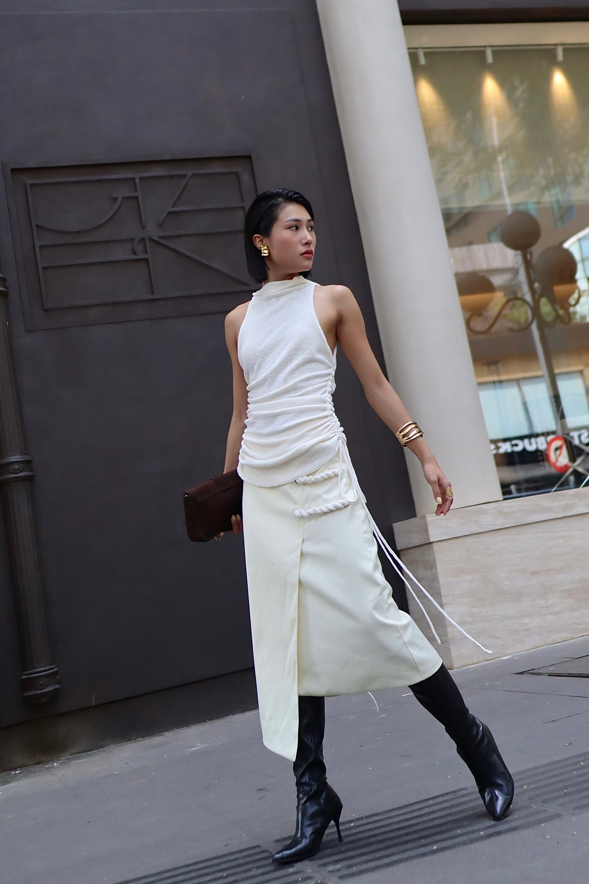 Versa Sheer Stretch Cowl Neck Tank