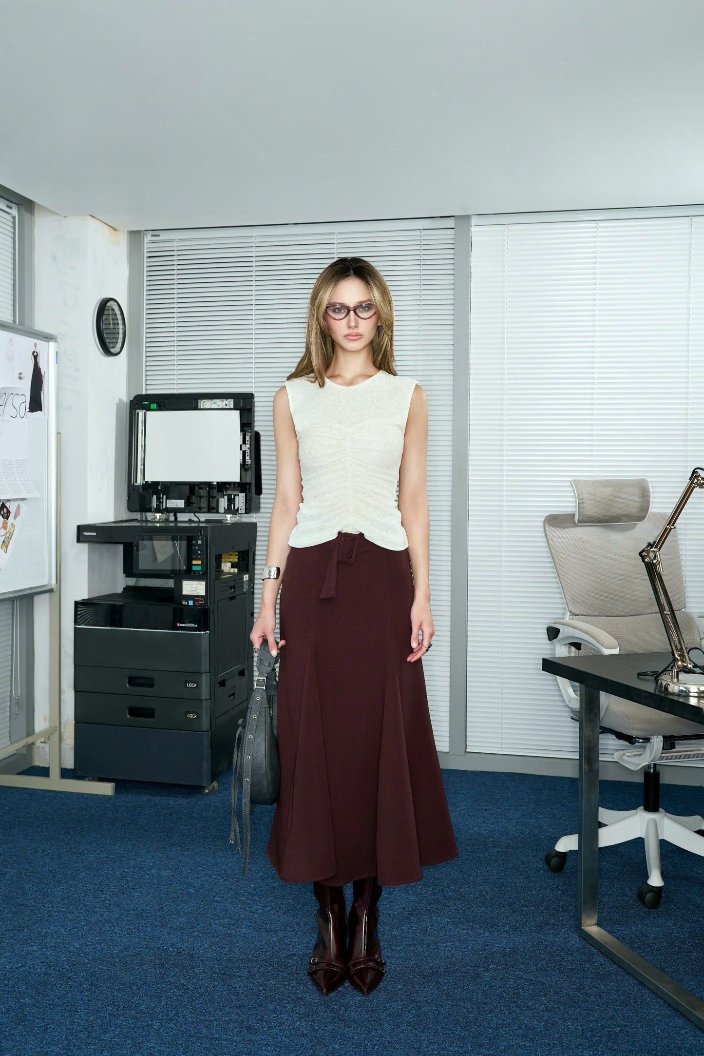 Versa Ruched Knit Tank and Panel Midi Skirt Set