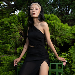 Solo Muse Off-shoulder Top with High-waisted Slit Skirt - Look 2