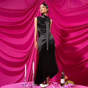 Femme Fatale Ruched Satin Dress - Look 1