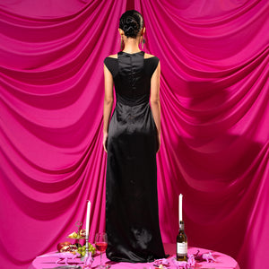 Femme Fatale Cutout Satin Bold Dress- Look 3