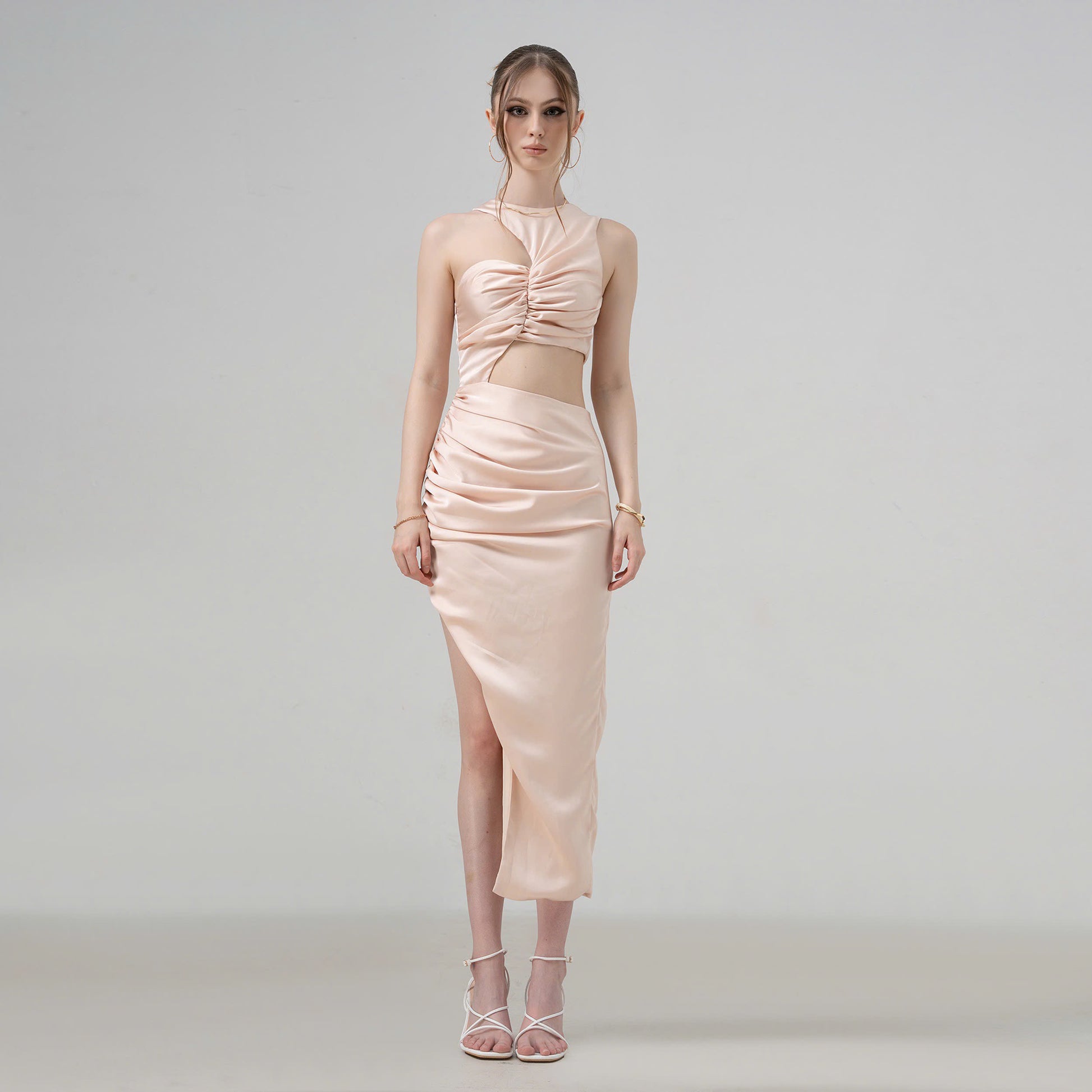 Divalines Asymmetrical Drapped Cutout Dress - Look 1 AnyShape.Official Divalines Asymmetrical Drapped Cutout Dress - Look 1 AnyShape.Official