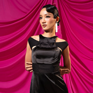 Femme Fatale Cutout Satin Bold Dress- Look 3