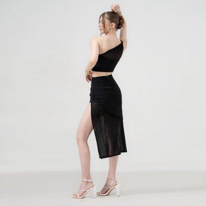 Solo Muse Off-shoulder Top with High-waisted Slit Skirt - Look 2