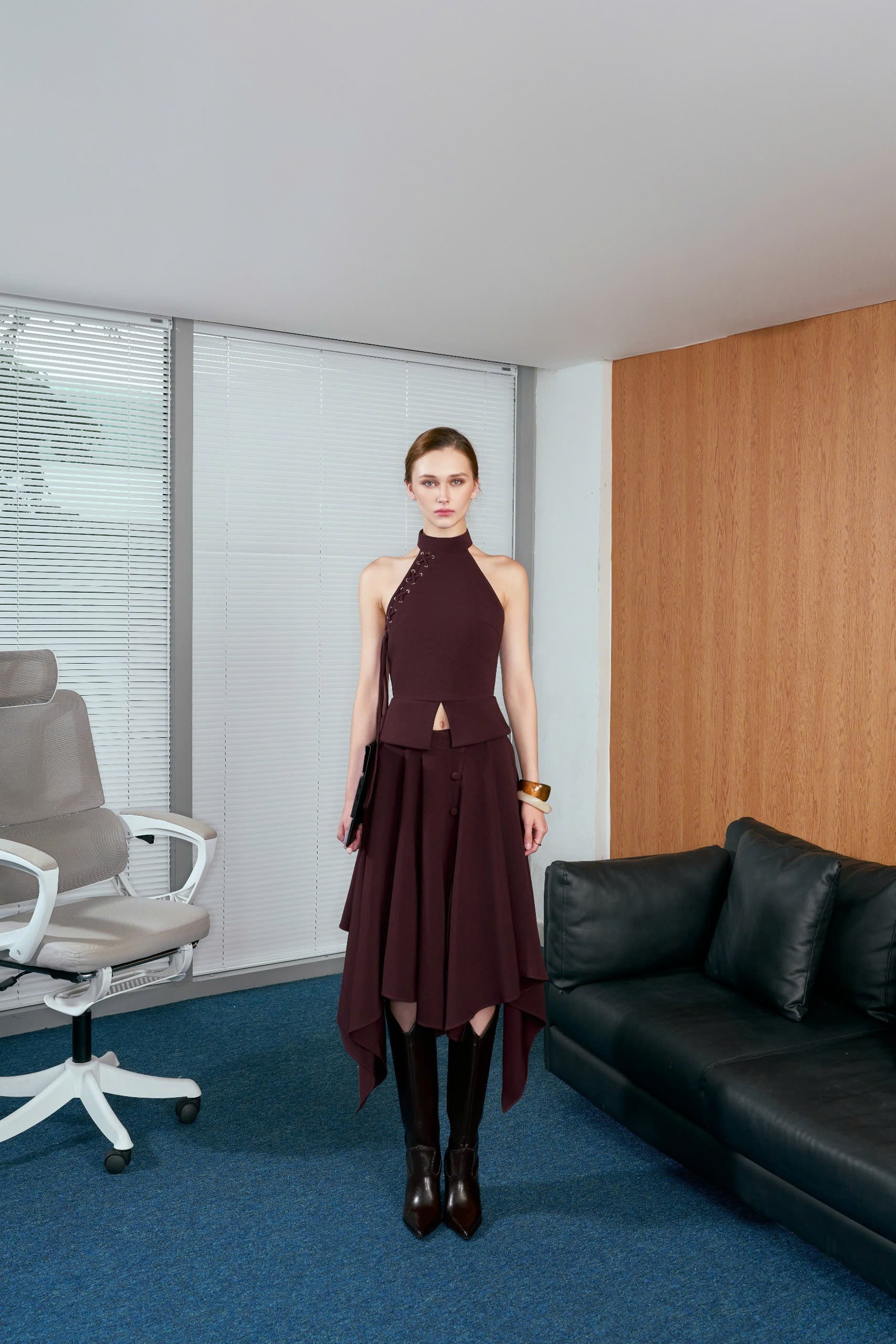 Versa Halter Lace-up Top and Handkerchief Midi Skirt Set