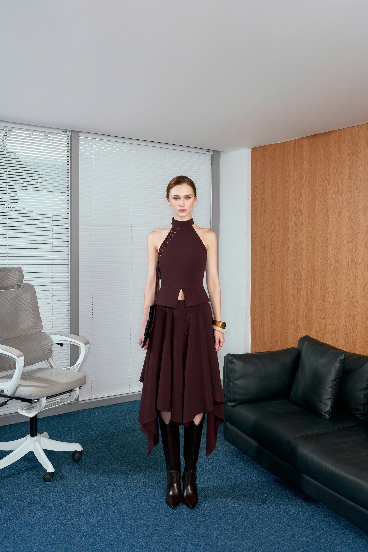 Versa Halter Lace-up Top and Handkerchief Midi Skirt Set