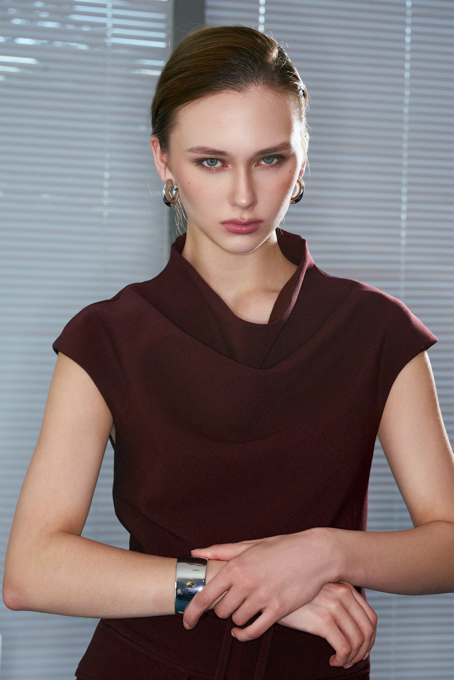 Versa Draped Collar Midi Dress with Detachable Belt