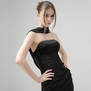 Divalines Black Slit Satin Dress - Look 3