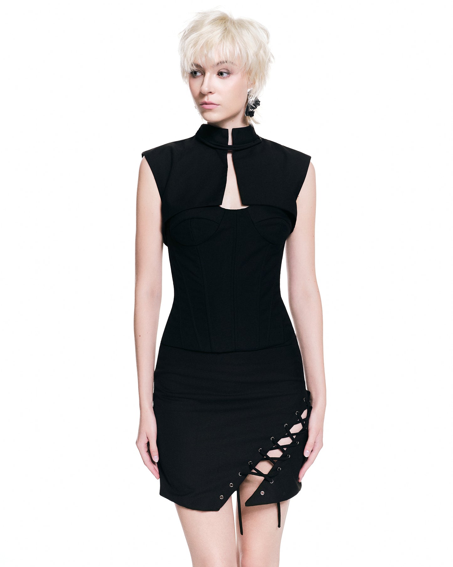 Versa Padded Corset Top and Lace-up Mini Skirt Set