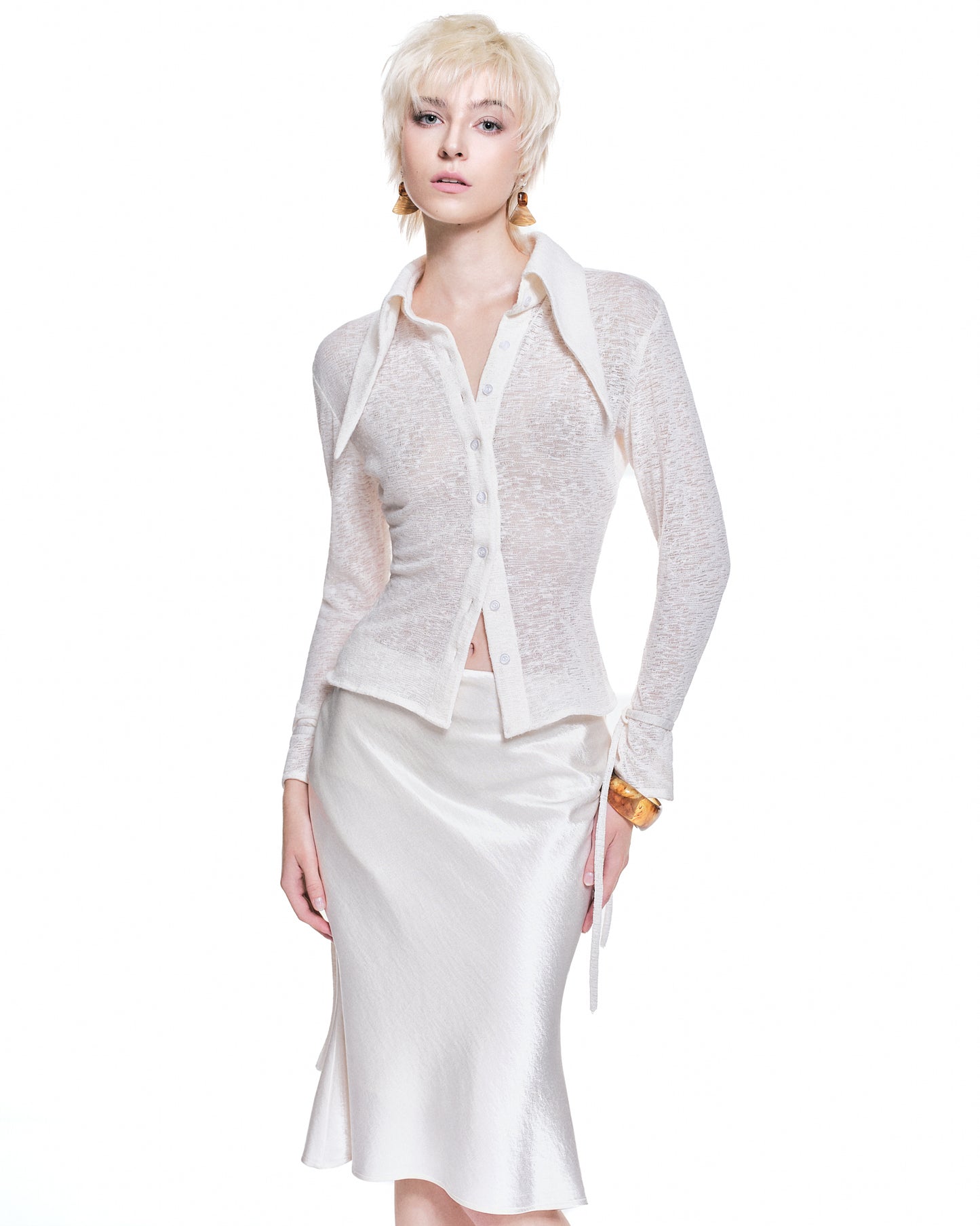 Versa Sheer Stretch Shirt with Extended Collar