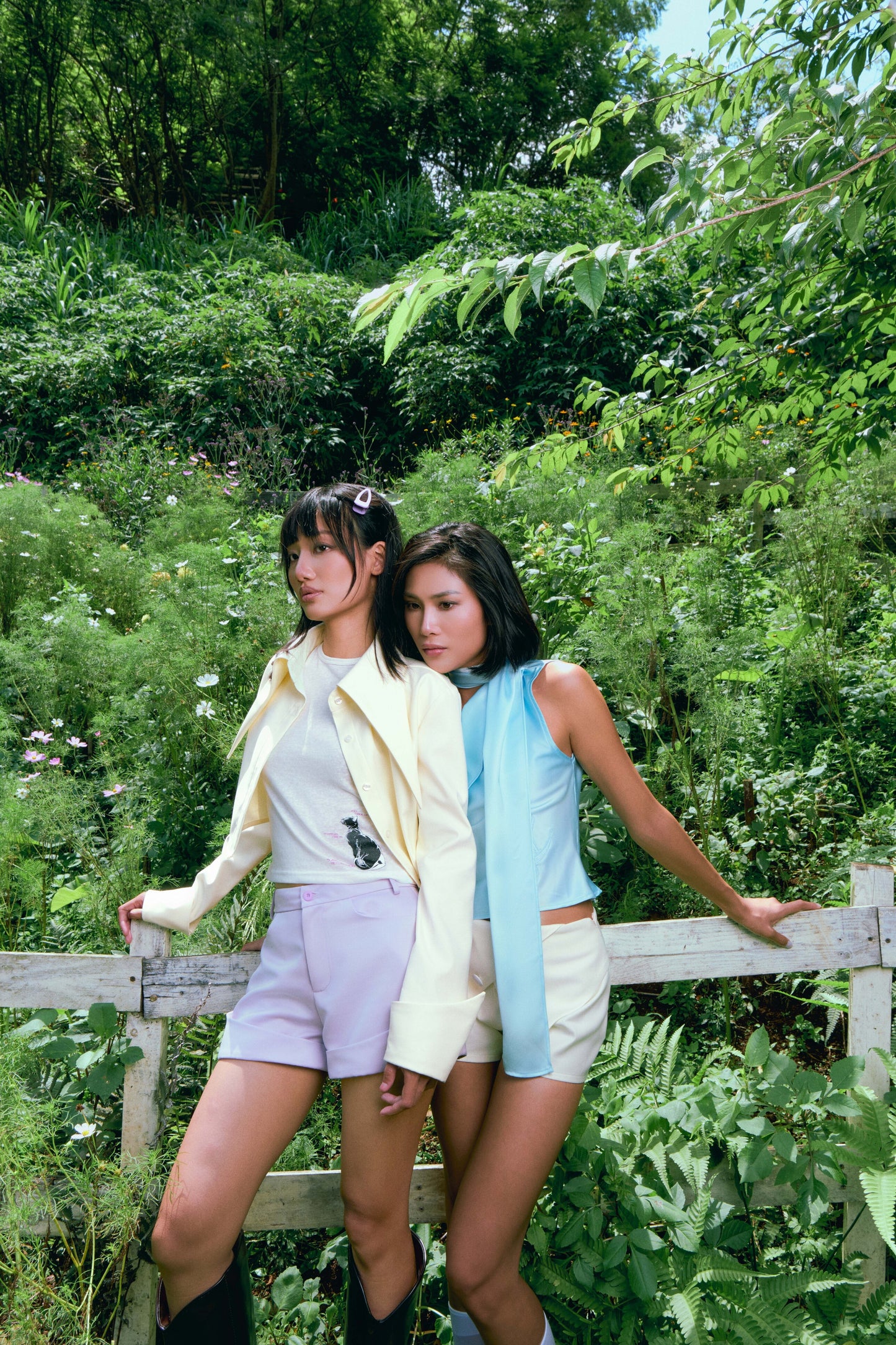 Feluna Cropped Shirt Jacket, Cat Tee & Low-Rise Satin Shorts Set