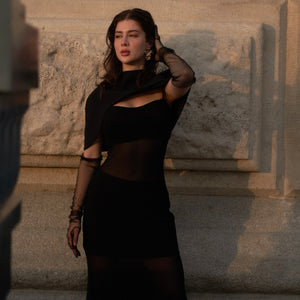 Solo Muse Mesh Stretchy Body Fit Dress - Look 1