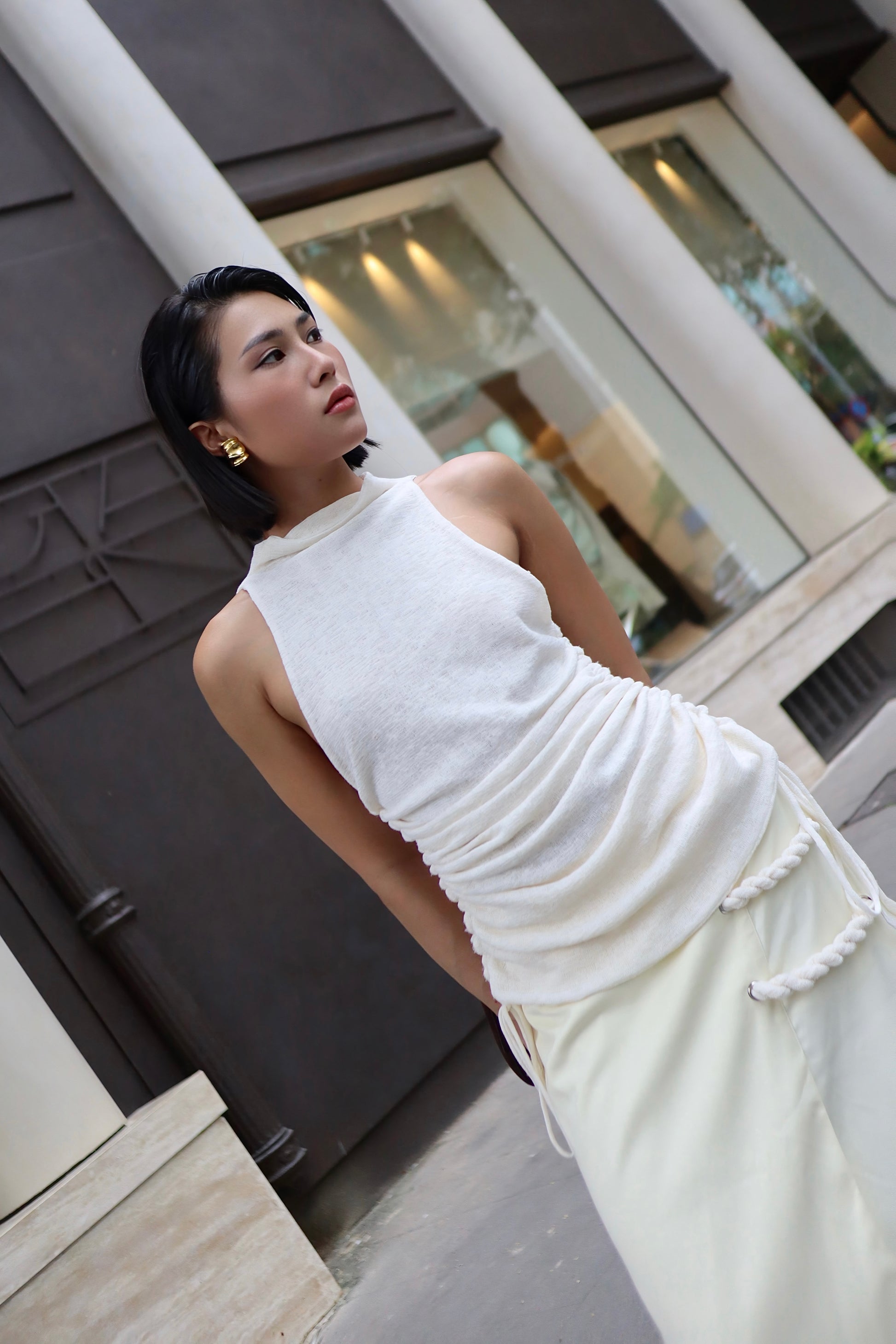 Versa Sheer Stretch Cowl Neck Tank