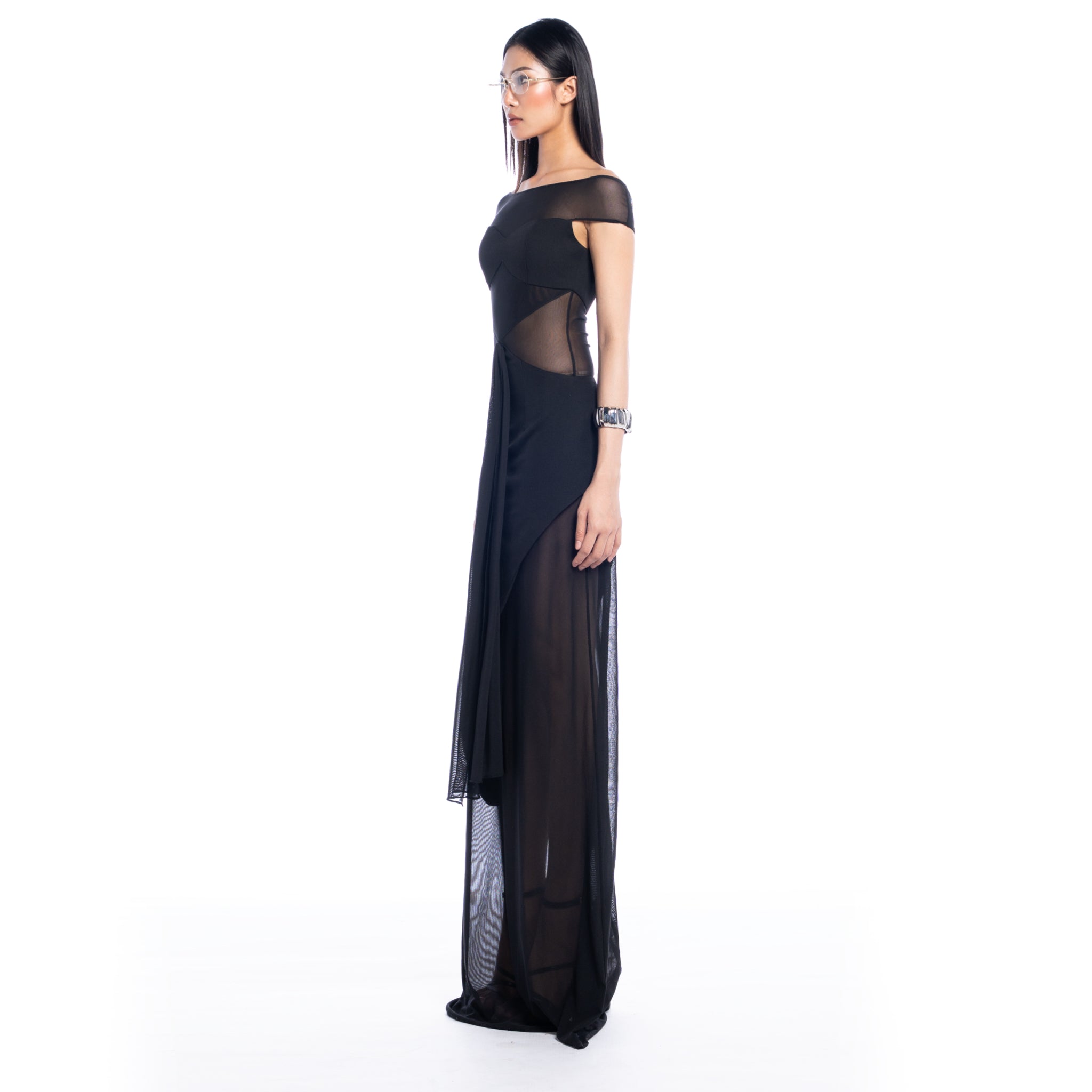 Femme Fatale Halter Asymmetrical Mesh Dress - Look 7