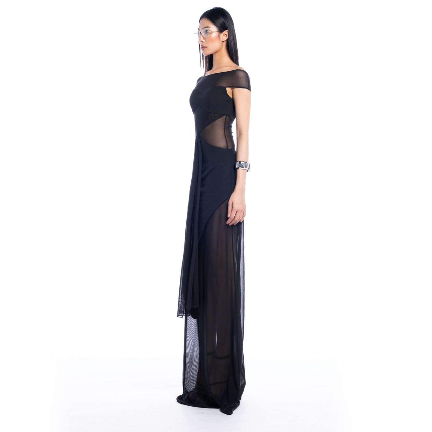 Femme Fatale Halter Asymmetrical Mesh Dress - Look 7