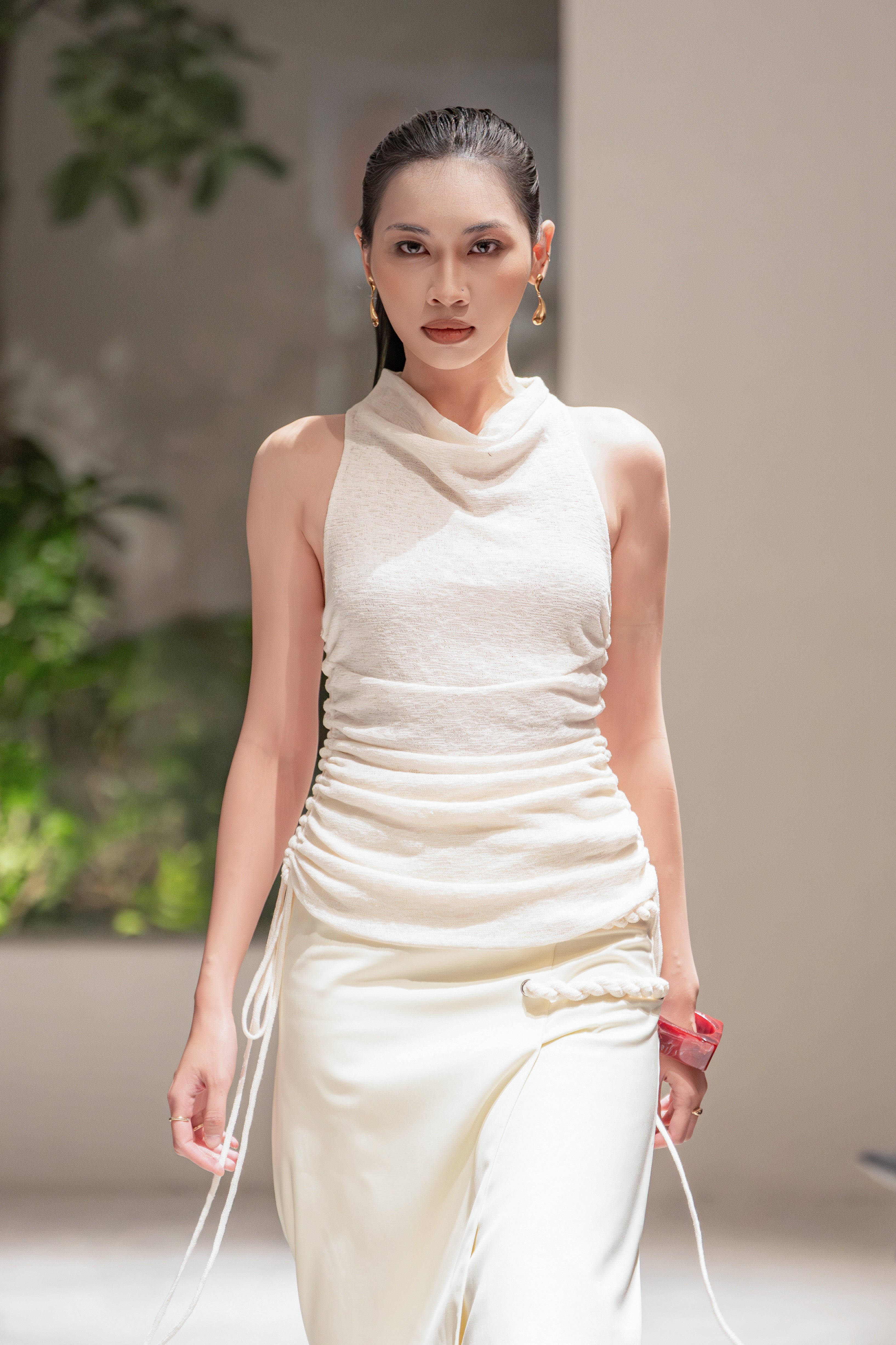 Versa Sheer Stretch Cowl Neck Tank