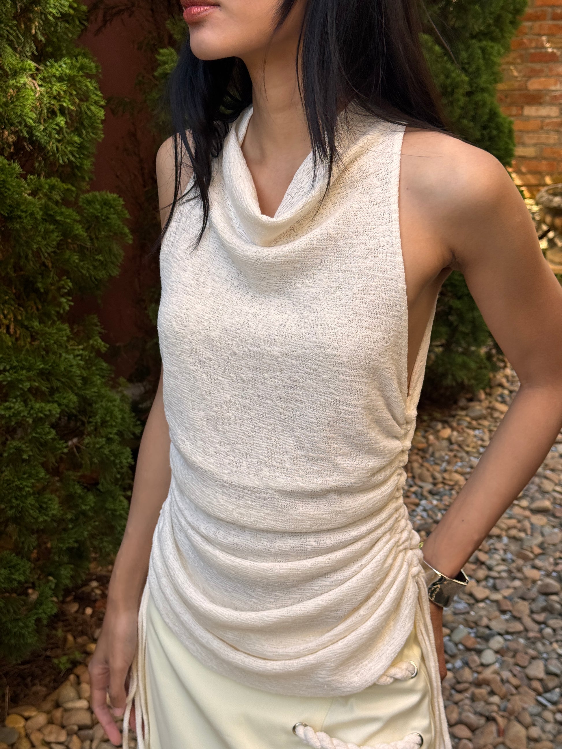 Versa Sheer Stretch Cowl Neck Tank