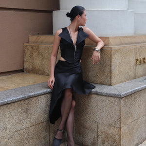 Femme Fatale Sleeveless Asymmetrical Satin Design - Look 6