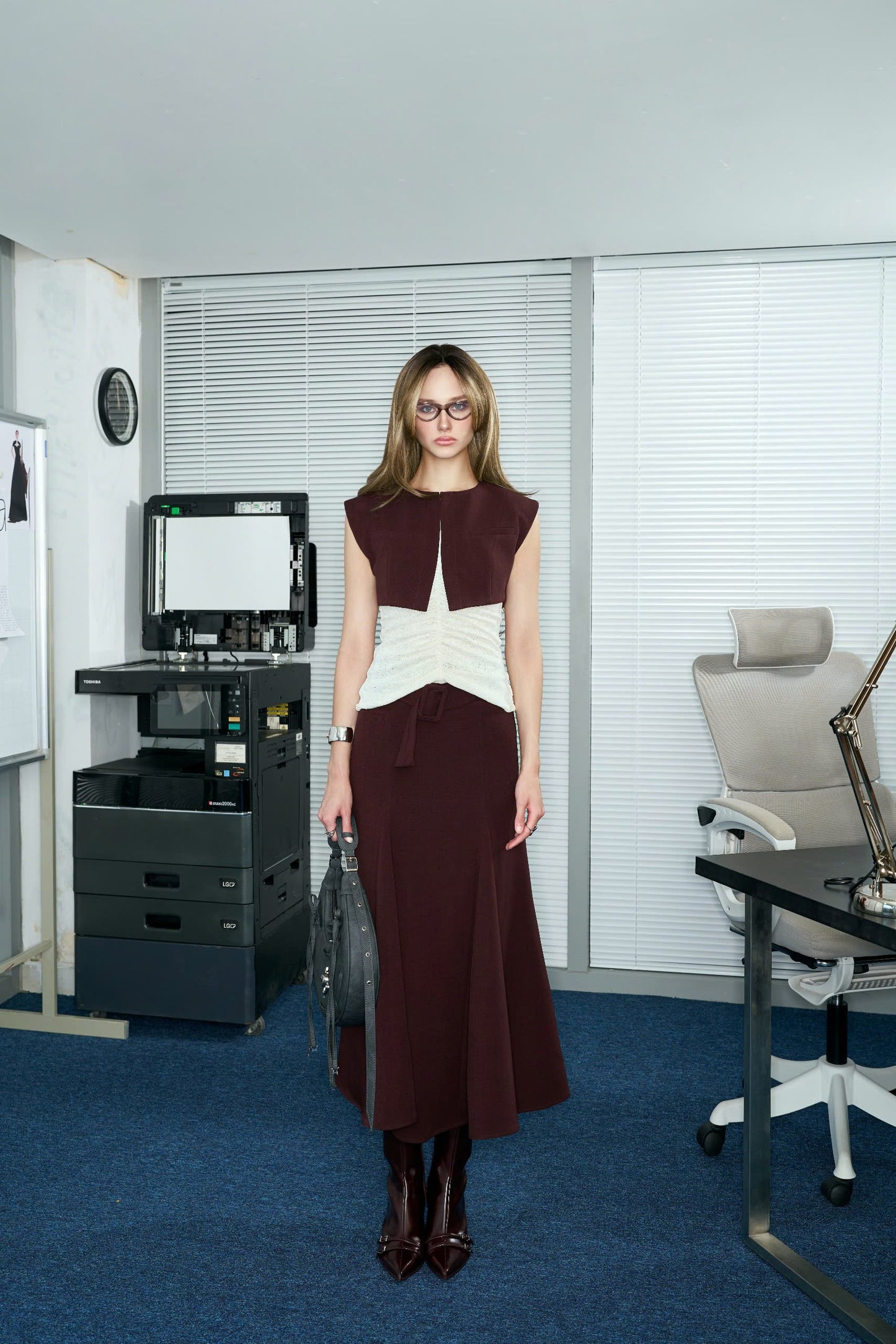 Versa Ruched Knit Tank and Panel Midi Skirt Set