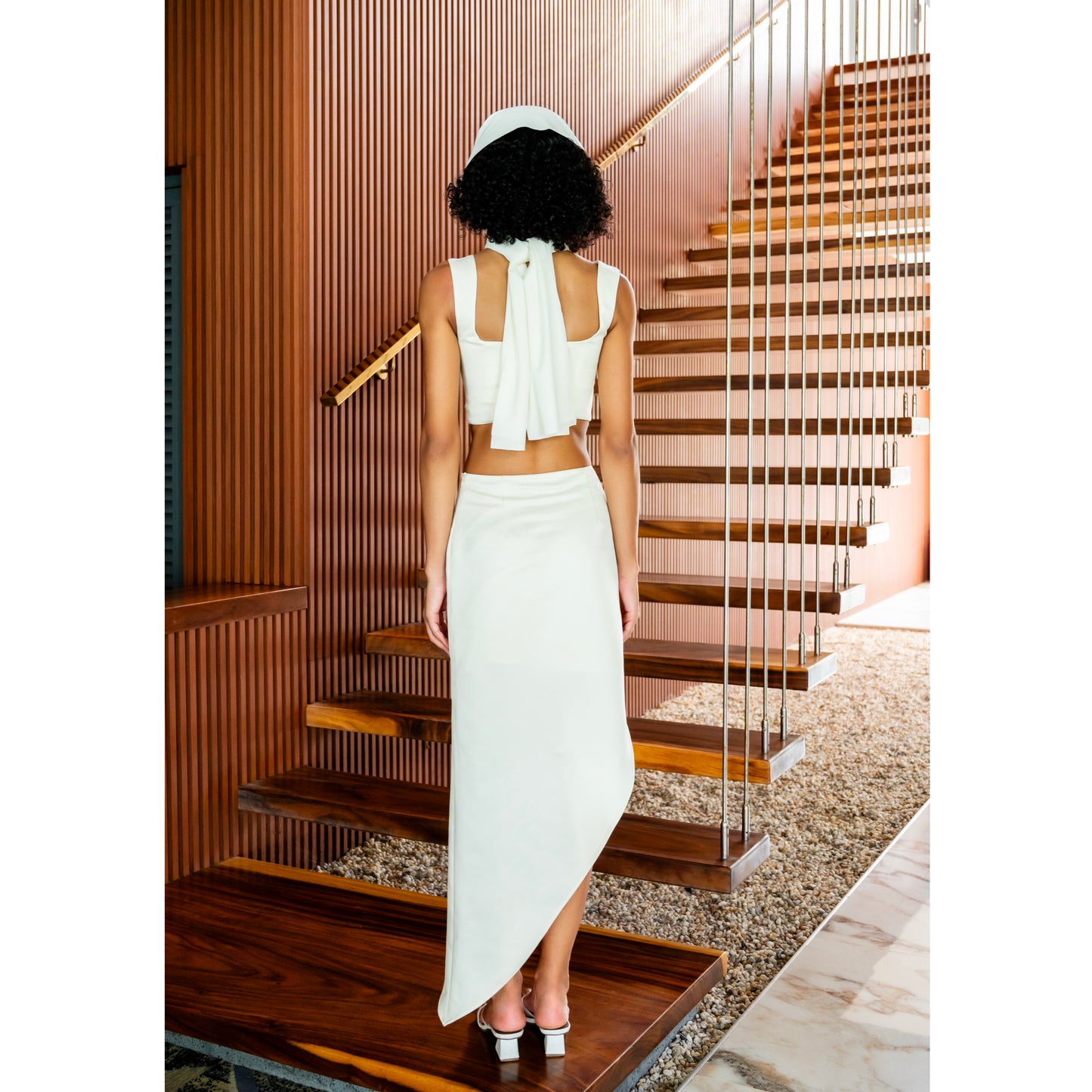 Marina Temptation Sculpted Ivory Set Crop Top & Asymmetric Skirt - Look 2