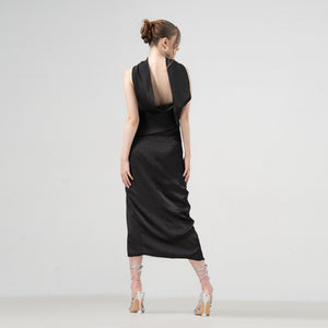 Divalines Black Slit Satin Dress - Look 3
