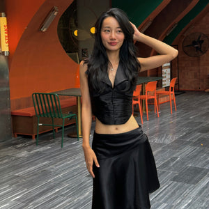 Femme Fatale Sleeveless Asymmetrical Satin Design - Look 6
