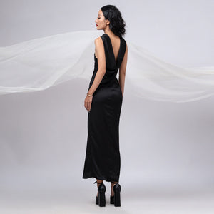 Divalines Black Slit Satin Dress - Look 3