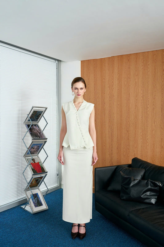 Versa Lace-up Top and Side-Slit Pencil Skirt Set