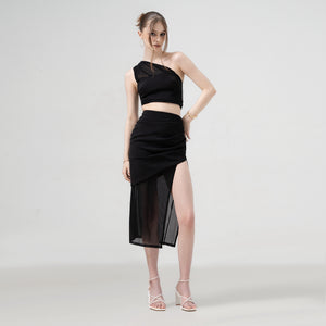 Solo Muse Off-shoulder Top with High-waisted Slit Skirt - Look 2