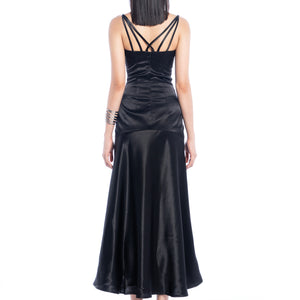 Femme Fatale V-Neck Black Satin Dress - Look 12